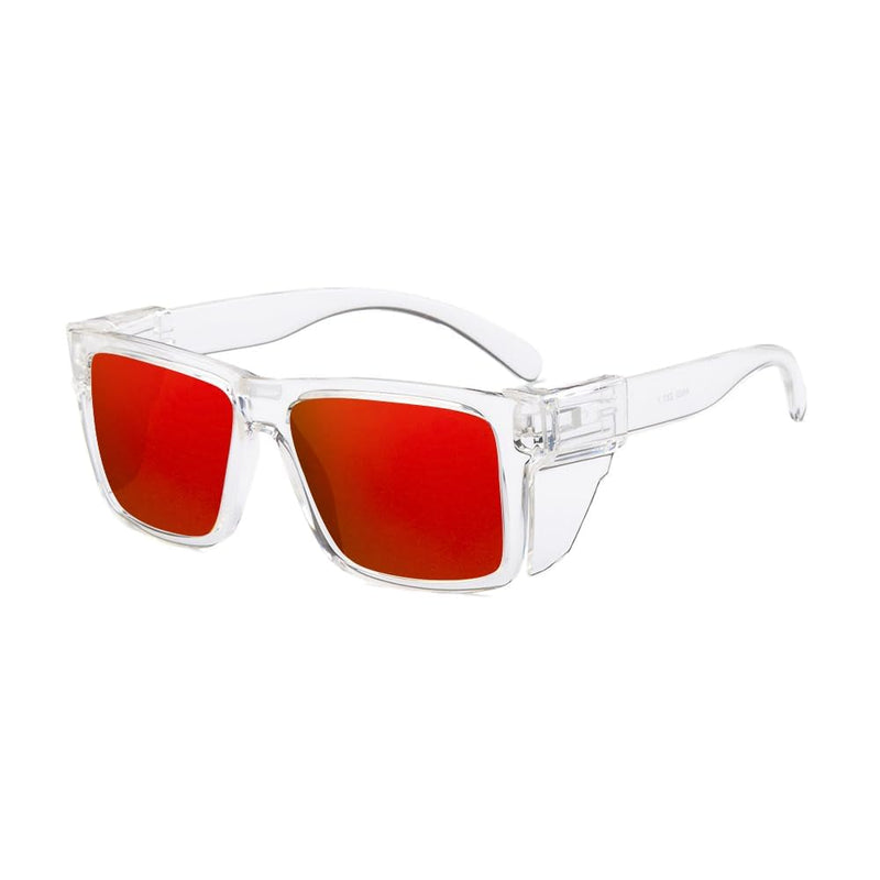 Polarized SafetyGlassesZ87 UV400 WorkSunglasses for men ConstructionCarpentryCyclingDIY&Light Industrial Use Clear Red Mirror