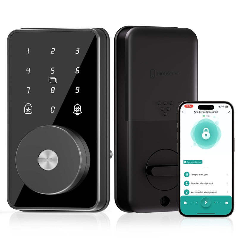 Smart Lock, 4-in-1 Keyless Entry Door Lock for Front Door, 6 Digital Code Door Lock with Keypad, Bluetooth Smart Deadbolt, App Control Glossy Black