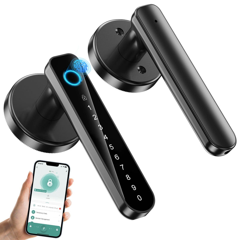 Fingerprint Door Lock- biometric Smart Door knob- passcode keypad Door Handle，for Bedroom Hotel Office Apartment (Black) Black