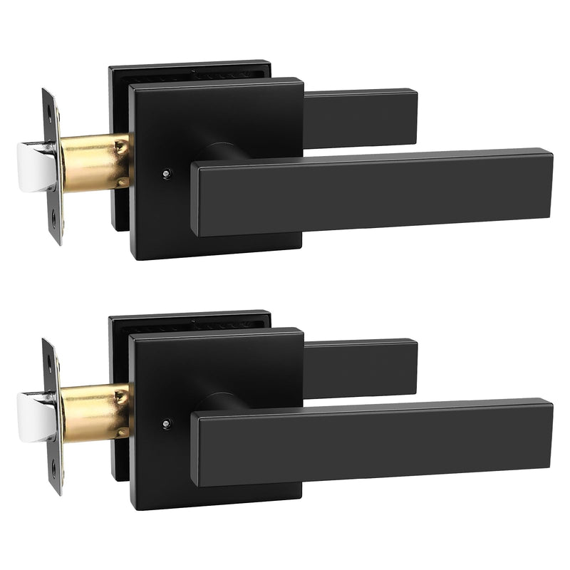 2 Pack Privacy Door Handle,Keyless Matte Black Interior Door Knob,Heavy Duty Door Lever Hardware for Bedroom/Bathroom,Reversible for Left & Right 2