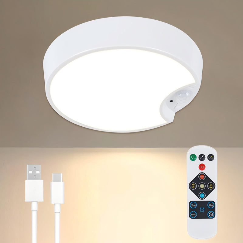 Rechargeable Motion Sensor Ceiling Light: Indoor LED Wireless Ceiling Light with Remote - Cordless Motion Activated Ceiling Lamp with Timer for Closet Hallway Bedroom (Rechargeable) Rechargeable