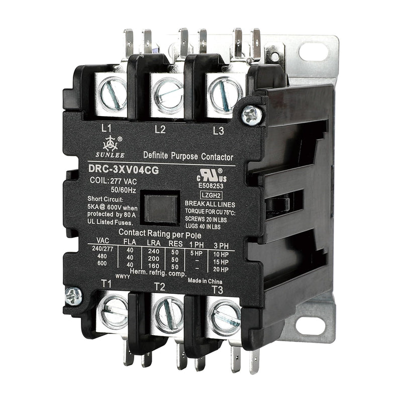 SunLee 3 Pole 40 Amp contactor 277V Coil UL DP Contactor HVAC Contactor A2L Compliant 42CF35AL Equivalent Lighting contactor
