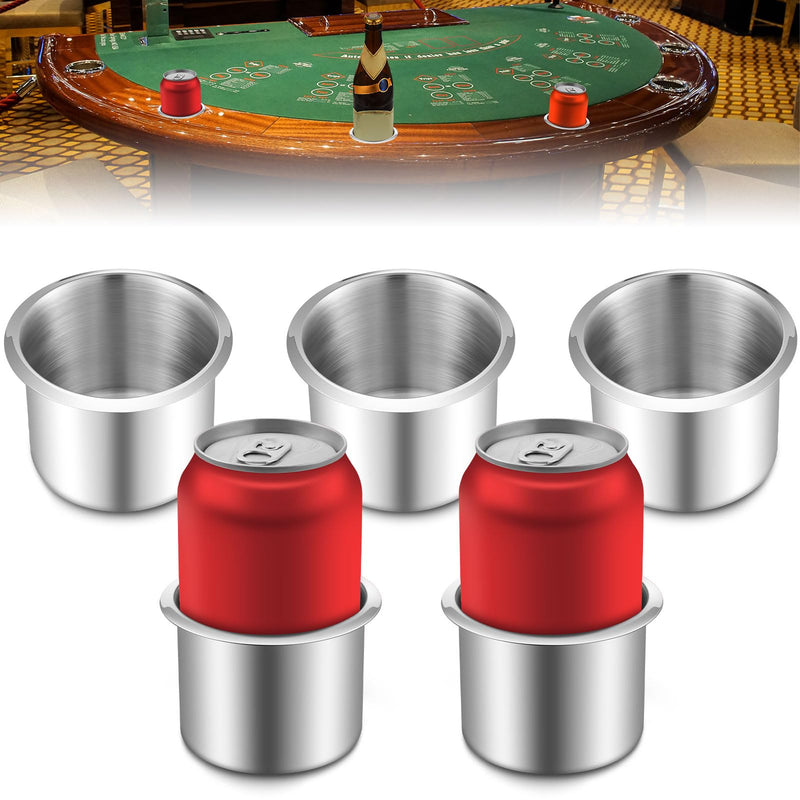 5 Pcs Tessco Table Cup Holder Inserts Stainless Steel Drop in Drink Cup Holder Insert Metal Poker Game Table Accessories for Casino Desk Car Trucks Boat Sofa Cupholder Storage 5