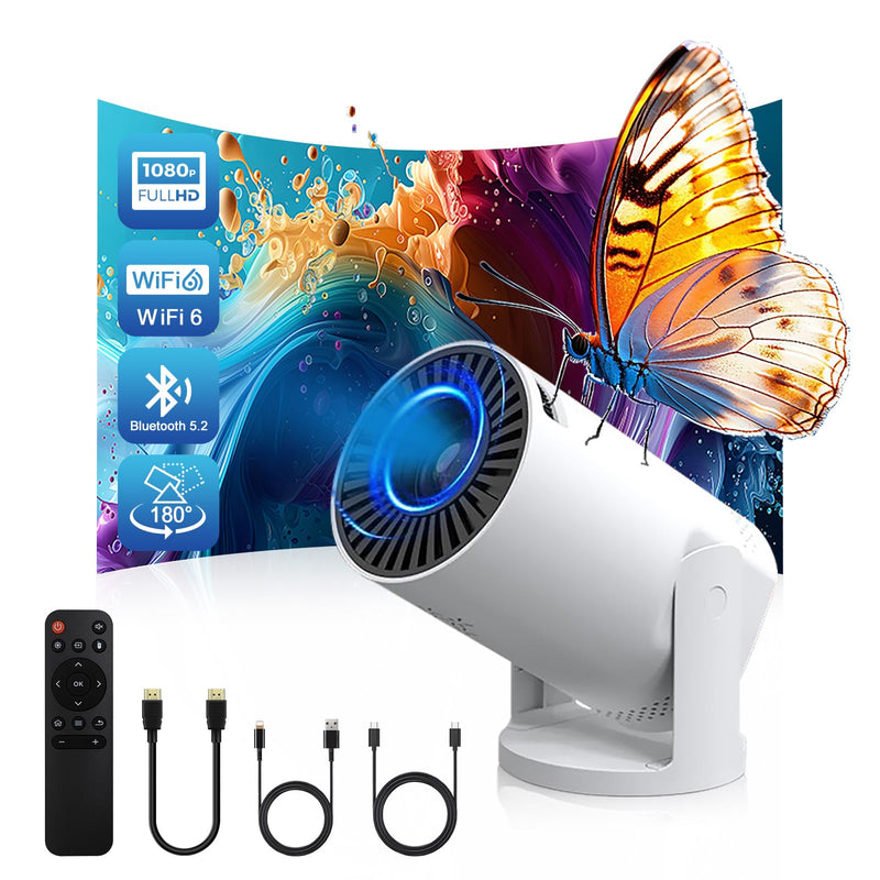 Wireless Mini Projector with WIFI 6 and Bluetooth, 4K 1080P Support Portable Projector 180° Rotatable. 17"-130" Screen Video Projector. Compatible for Smartphone, Laptop, PC(Q5 mate) Q5 mate