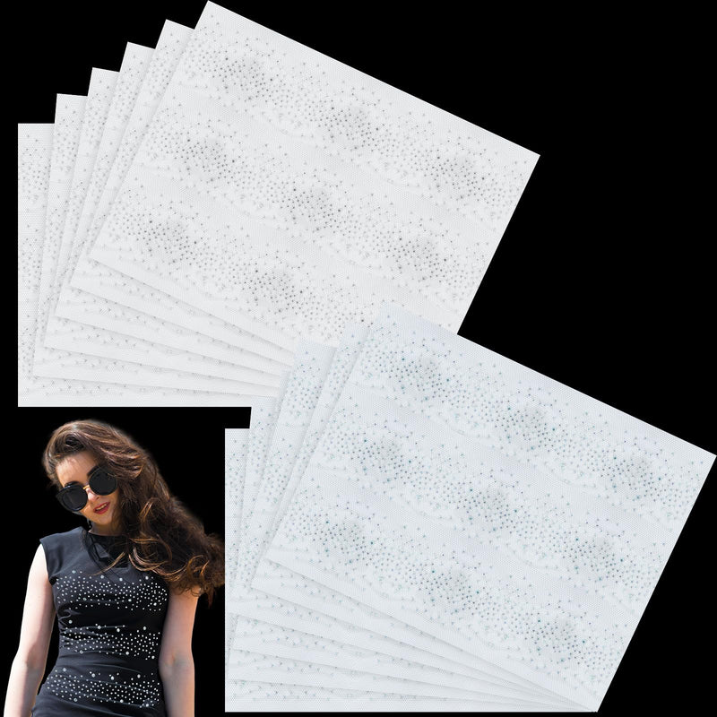 Glenmal 12 Pcs Sheet Iron-on Rhinestone Sheets Crystal Transfers Glitter Hotfix Rhinestone Decals Hot Melt Patches in 2 Styles for Clothing Craft DIY Decor (Modern Style) Modern Style