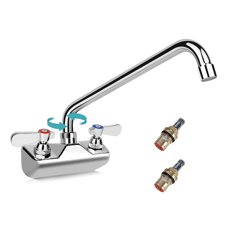 4 Inch Center Commercial Sink Faucet Wall Mount with 12" Spout for Bar 4" center 12" spout