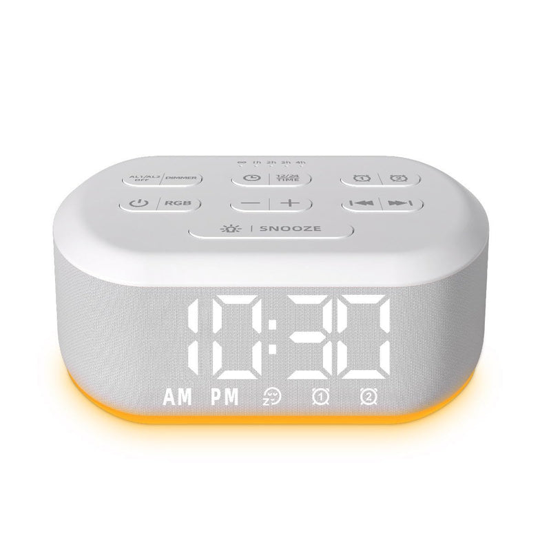 Small Digital Alarm Clock for Bedrooms Sound Machine with 30 Soothing Sound Plug in Desk Clock with Night Light Noise Machine Battery Backup 15 Wake up Sound Clock for Teen Kid Heavy Sleeper Snooze White