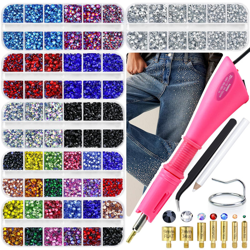 Briskbloom Hotfix Rhinestones Applicator Kit with 11000PCS Hot Fix Crystals 3mm 4mm 5mm, Bedazzler Kit with Rhinestones 10SS 16SS 20SS for Blinging Clothes Fabric, 3 Gems Sizs, Multi-Colors 11000PCS-Colorful Set 3