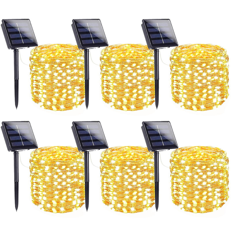 6-Pack Solar String Lights Outdoor, Extra-Long 600LED Christmas Fairy Lights Waterproof, Solar Twinkle Lights Copper Wire 8 Modes Fairy Twinkle Light for Xmas Tree Garden Party Wedding (Warm White) Warm White 6 Pack-600LED