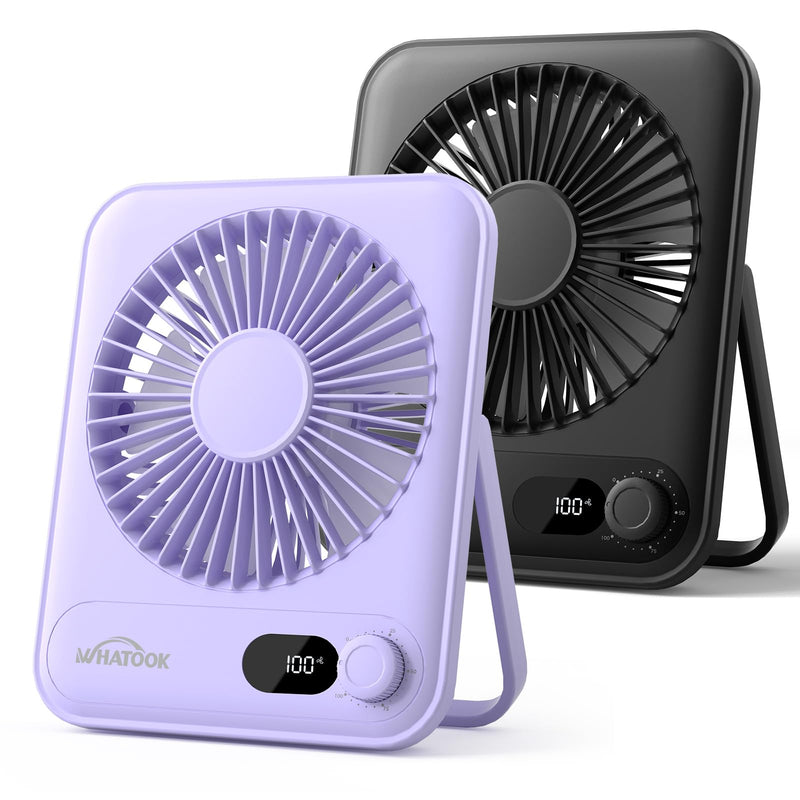 WHATOOK Desk Fan 2 Pack: 100 Speeds Stepless Control 5000mAh Battery Operated Portable Fan, Rechargeable Table Fan for Cruise Ship Essentials, Gift for Couples, Dorm, Office, Bedroom(Black and Purple) Black and Purple 5000 mAh