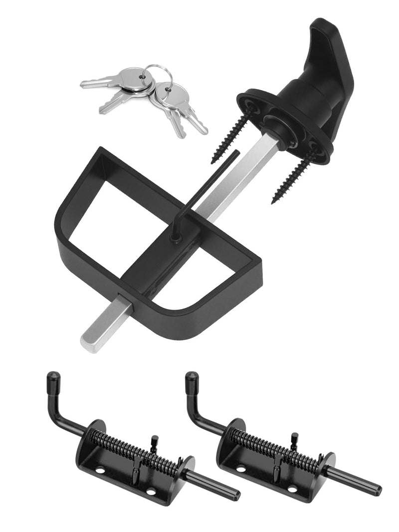 Shed Door T-Handle Lock Latch Kit 5-1/2" Stem 4 Keys, 6in Spring Loaded Gate Pin Bolt Latch, Shed Barn Coop Storage Door T-Lock Set - 1 Lock+2 Latch Lock 5-1/2" + Latch 6in