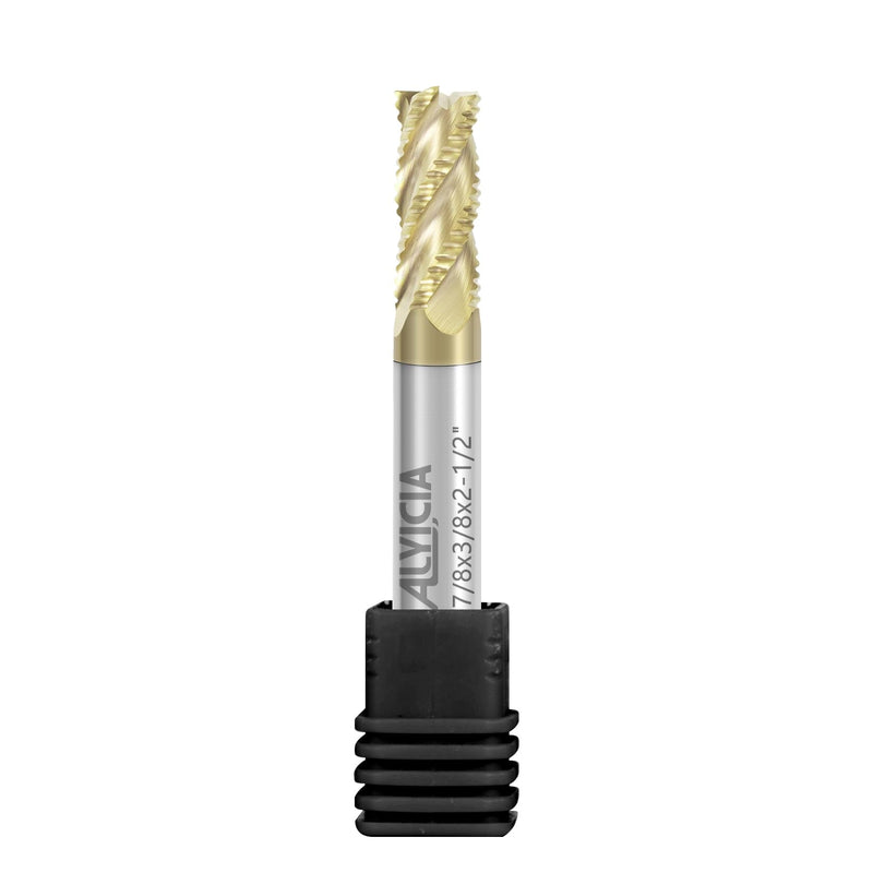 3/8" Roughing End Mill 4 Flute Tungsten Carbide Milling Cutter Bits | ZrN Coating, for Alloy Steels, Hardened Steels 1 3/8 in
