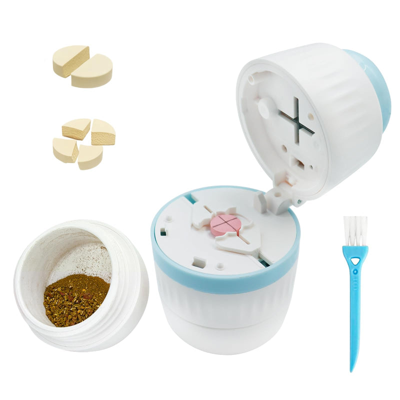4 in 1 Pill Cutter Crusher Fine Powder with Storage, 1/4 1/2 Pill Cutter Splitter for Cutting Small and Large Pills, Ideal for Cutting Tablets, Vitamins Blue