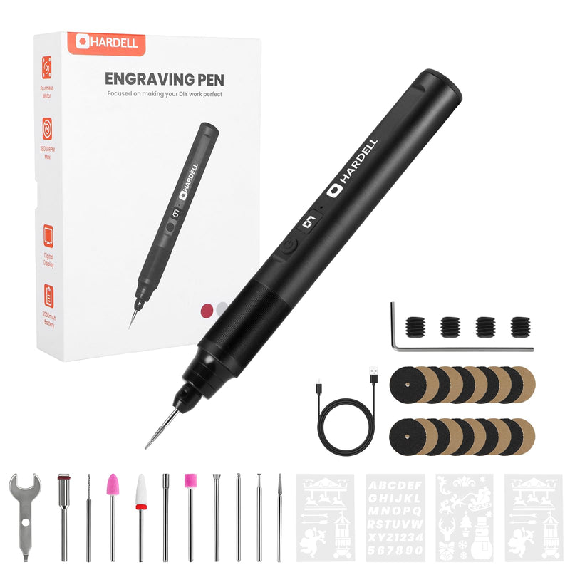 HARDELL Engraving Pen 6 Speed, USB-C Rechargeable Engraving Tool, Electric Engraving Pen Kit with 41 Accessories for Metal, Wood, Glass and Plastic, Cordless Engraving Pen Set for DIYer & Beginner Black