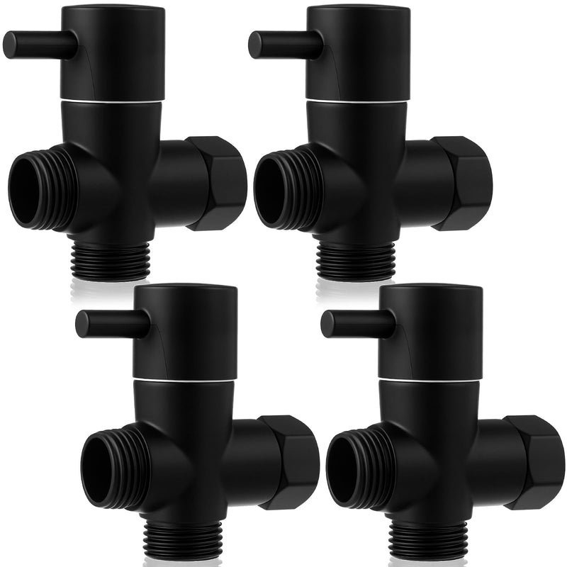 Nuanchu 4 Pack Alloy Shower Arm Diverter Valve for Hand Held Showerhead and Fixed Spray Head, g 1/2 3-way Bathroom Universal Shower System Replacement Part (Matte Black)