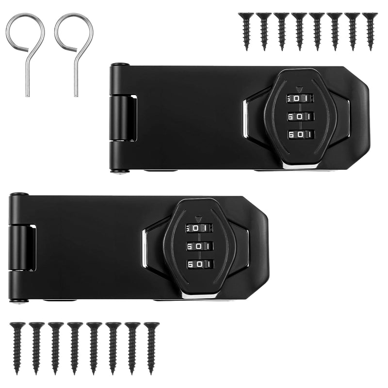 2 Pack Password Rotary Hasp Locks, Door Security Slide Latch Lock,Black Digit Combination Lock for Small Doors, Cabinets, Barn Door, Bathroom, Outdoor, Garage, Garden
