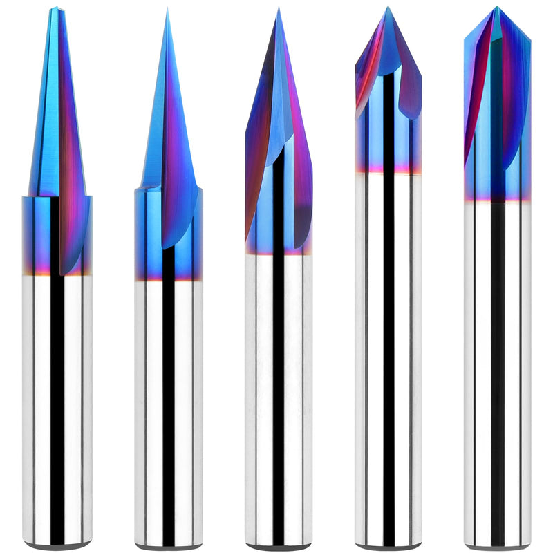 EANOSIC 5PCS CNC Wood Carving Router Bits Set, 1/4'' Shank, 15° Detail Carving Liner+ 20° Profile bit+30°+60°+ 90° V Groove Router Bit Set V Bit Set(15.20.30.60.90) 5