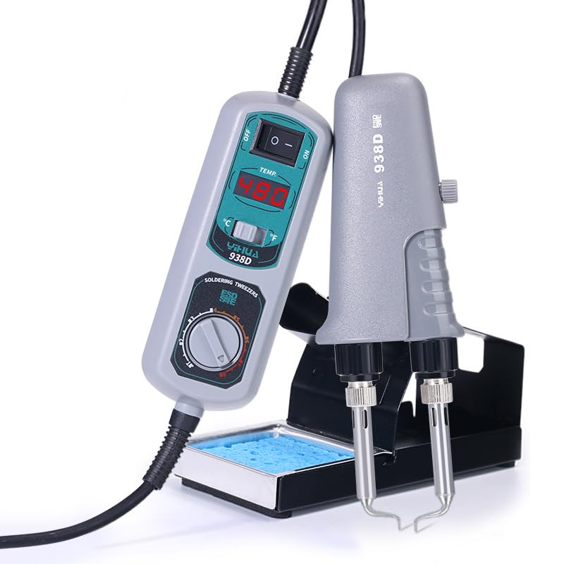 938D Mini Soldering Tweezers Station, 60W 110V Portable SMD Soldering Iron with LCD Display, PID Temp Control, Auto Sleep, Hot Tweezers for Desoldering SMT Components