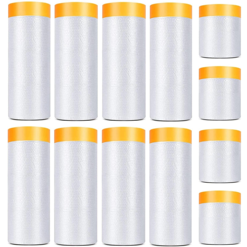 12 Rolls Pre-Taped Painting Masking Film, 3 Sizes 12