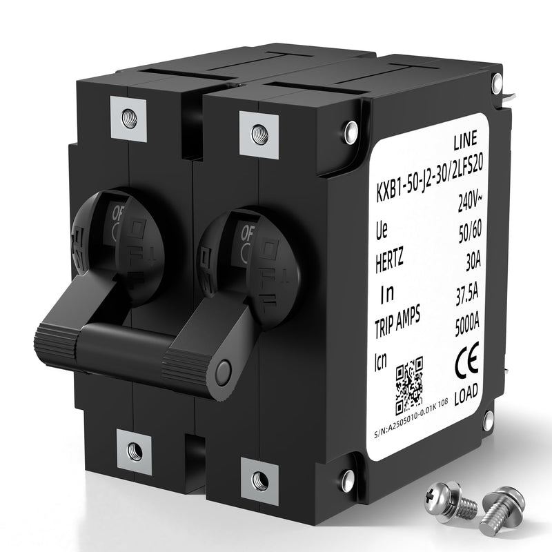 Joinfworld Double Pole Toggle Circuit Breaker, 30 Amp 80V DC/240V AC for RV, Marine, Automation, Home Devices 2P 30A