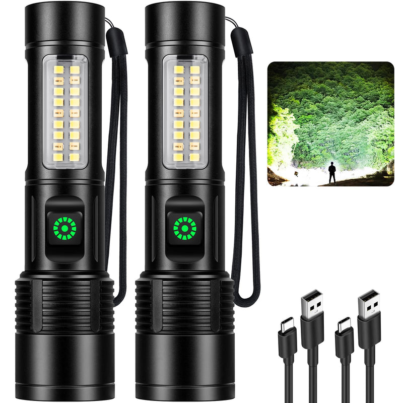 Rechargeable LED Flashlights High Lumens - 10,000LM Super Bright Flash Light with 6 Modes, Powerful Handheld Linternas for Home, Camping（2 Packs）