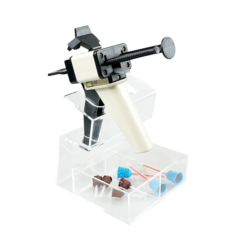 Dental Impression Gun Organizer, YOUYA DENTAL Clear Acrylic 2-Gun Holder with Mixing Tips Storage Holds Dental Impression Cartridge Delivery Dispenser Guns & Mixing Tips Organizer (2-Gun Compact) 2-Gun Compact