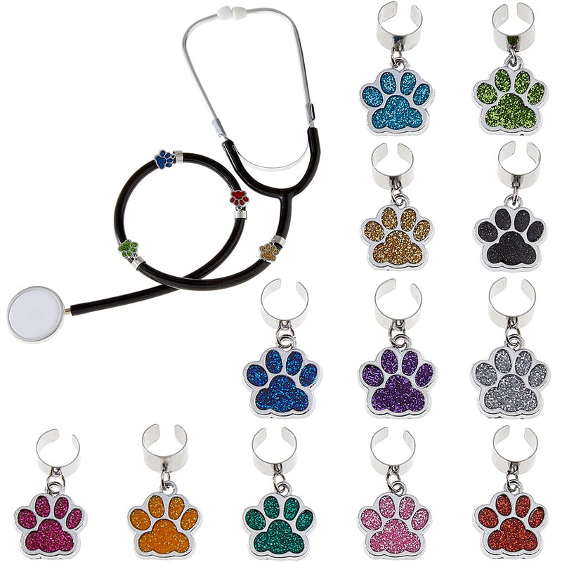 SUPERFINDINGS 12Pcs Dog Paw Stethoscope Charm Cute Personalized Adjustable Stethoscope Charms Accessories Alloy Enamel Stethoscope Pendant Decorations for Nurse Doctor Medical Workers