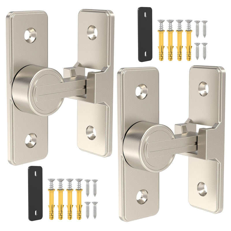 Heavy Duty 90 Degree Barn Door Lock, Zinc Alloy Security Sliding Door Latch for Barn, Garden, Bathroom, Fence, Shed - Anti-Rust and Robust (Nickel-2 Pcs) Nickel-2 Pcs