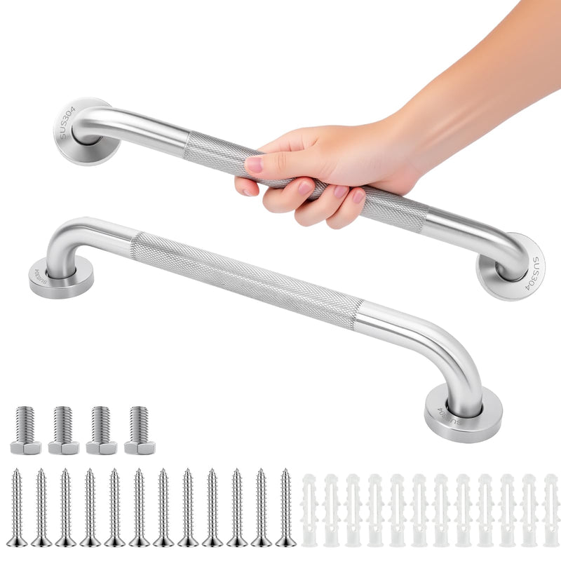 2-Pack, Shower Grab Bars & Bathtub Safety Handles - 304 Stainless Steel Textured Non-Slip Assist Rails for Anti-Fall Support in Tub, Shower, and Toilet Areas, 12 Inch