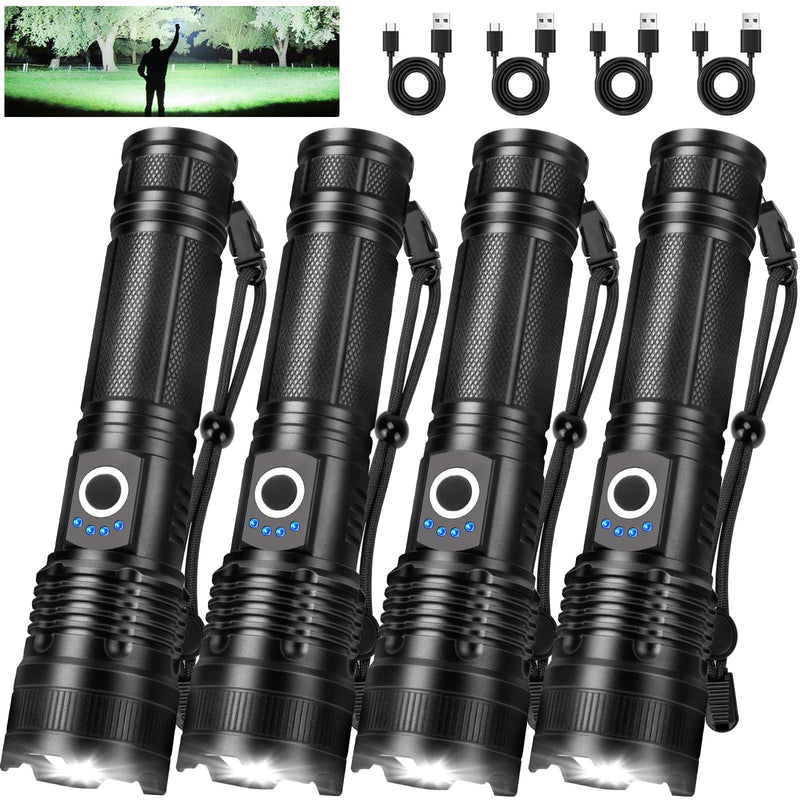 Rechargeable Flashlights High Lumens, 4 Pack 99,000 Lumens Led Flashlights with 5000ɱAh Βattery, Waterproof Powerful Flash Light Multifunctional Flashlights for Home Camping Hiking