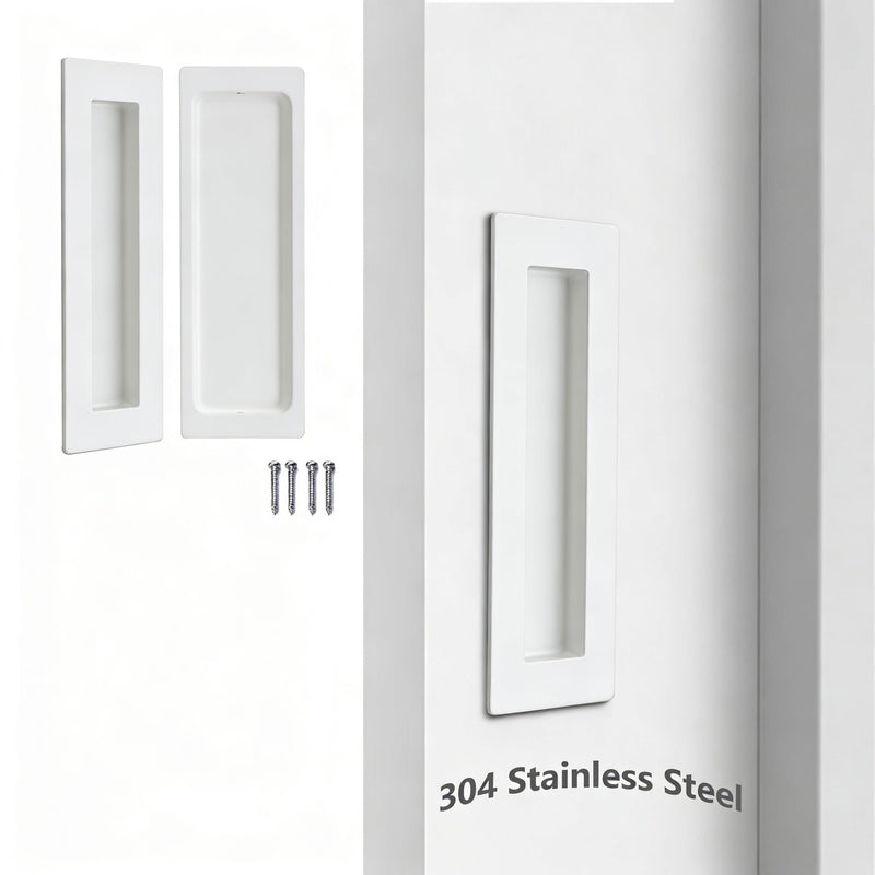 Dontay Sliding Pocket Door Flush Handles,Recessed Finger Pulls for Closet/Barn Doors, Stainless Steel Cabinet Hardware for Drawer Wardrobe(4 Pack,5.91 Inch,Snow White) 5.91''(150mm) Snow White 4