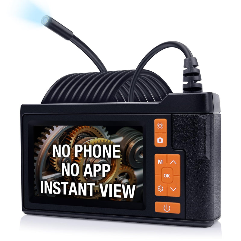 Borescope Camera with Light, 4.3" IPS Screen Endoscope, No Phone No App Inspection Camera with Light, 16.4ft Semi-Rigid Cable, 8LED Industrial Endoscope with 32GB Card for Auto, Pipe & Home Inspection