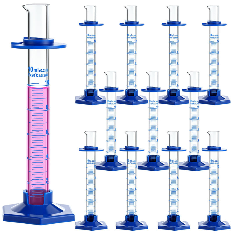 Kingdder 12 Pcs 10ml Graduated Cylinder Glass Measuring Liquid Lab Cylinders Thick Glass Graduated Measuring Base Laboratories Supply