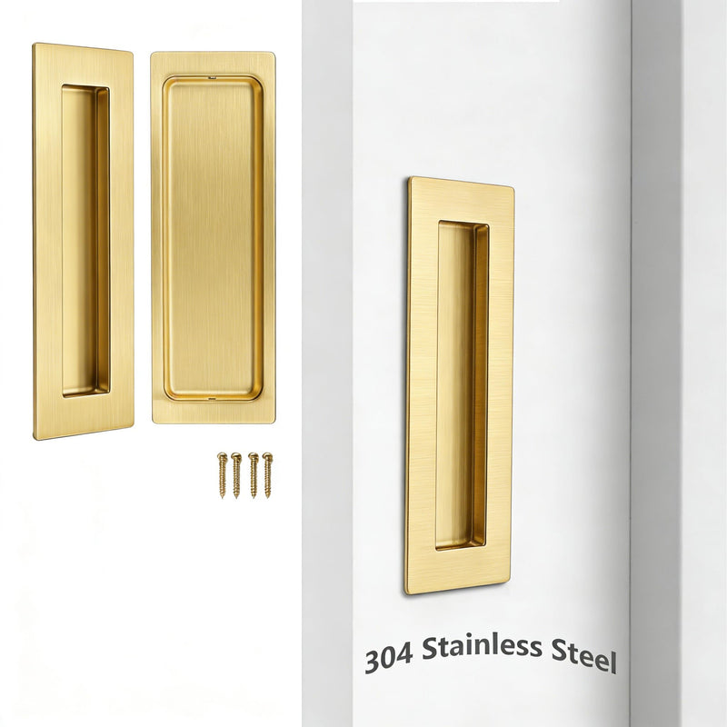Dontay Sliding Pocket Door Flush Handles,Recessed Finger Pulls for Closet/Barn Doors, Stainless Steel Cabinet Hardware for Drawer Wardrobe(4 Pack,5.91 Inch,Satin Brass) 5.91''(150mm) Satin Brass 4