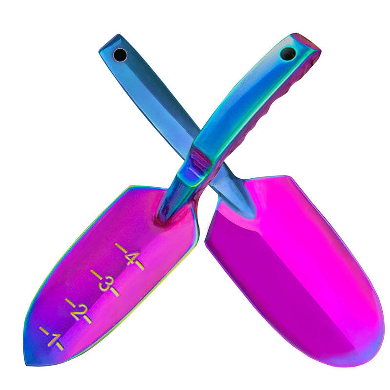Garden Shovels - 2 Pack Gardening Tools, Heavy Duty Garden Trowels, High Strength Alloy Steel for Soil Digging Planting Transplanting Weeding - Solid Metal Handle, Colorful Dig-Plant & Large Transplanter Tools