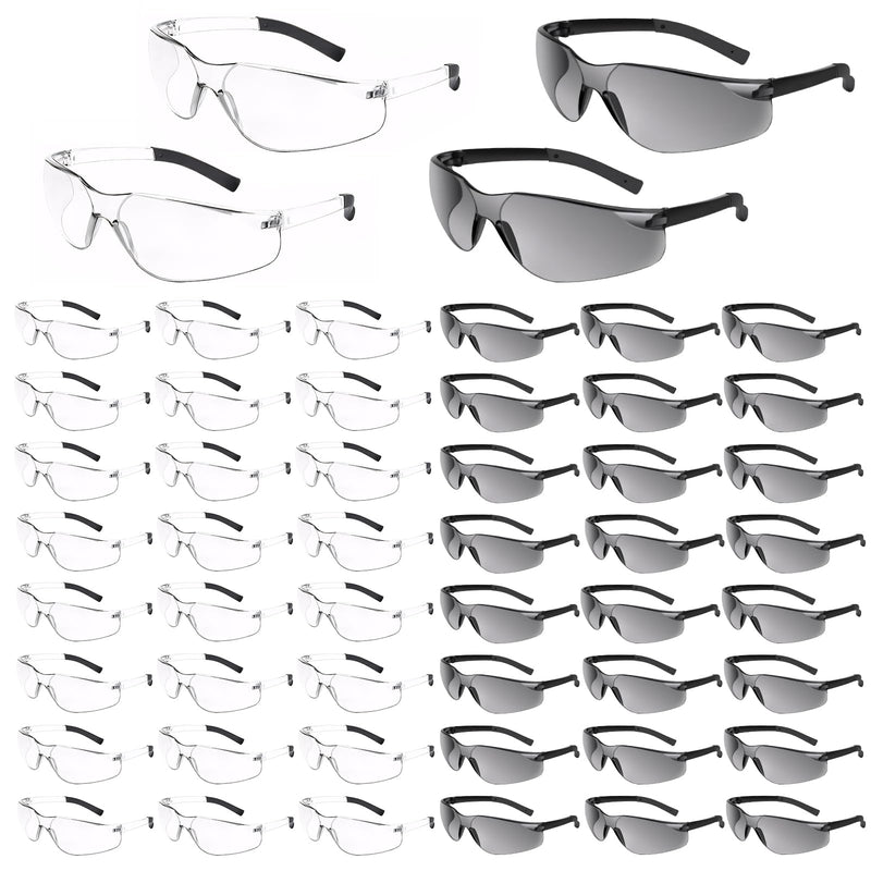 MIUSKATL Safety Glasses, ANSI Z87.1 Safety Resistant Scratch Men Women, Bulk Eye Protection for Work, Lab, Outdoors 52 Clear+grey