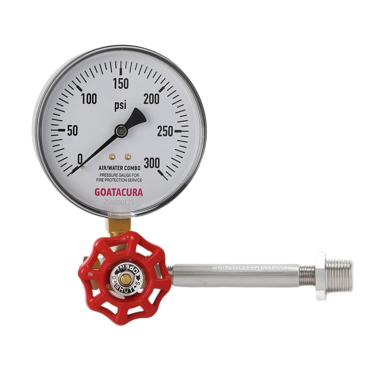 Air/Water Pressure Gauge Kit, 0 to 300psi Pressure Guage, 3-Way Valve, Stainless Steel Nipple, Plug and Reducer, for Fire Protection Service 0-300psi&3-Way Valve&Pipe Fittings