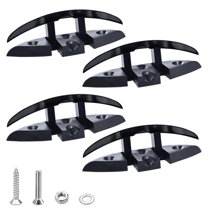 4 Pcs 5 Inch Folding Dock Cleat | Flip-Up Boat Cleats with Stainless Steel Screws 316 - Marine Grade Nylon, Black, 3 Holes for Kayak Mooring, Anchor Rope & Boat Docking