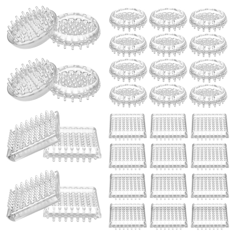32Pcs Carpet Protector, Spiked Plastic Caster Cups Clear Round and Square Spiked Furniture Cups for Chair, Table, Sofa, Bookcases Furniture