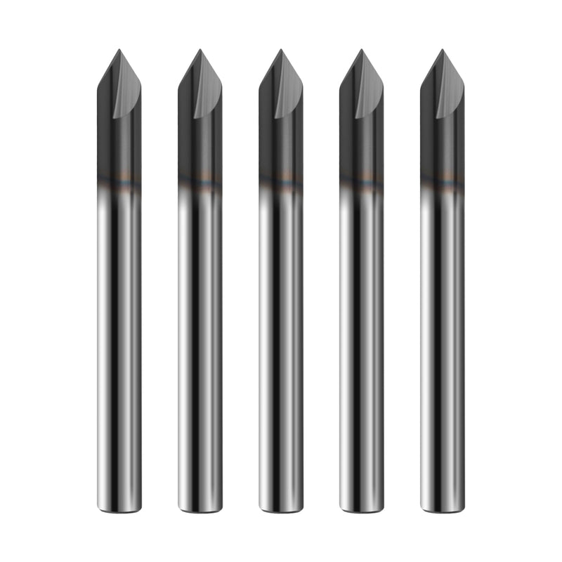 5Pcs 1/4" Solid Carbide End Mills, AlTiN Coating, 2 Flute, Chamfer End Mill for Steel, Single End End Mill Bits, 90° Chamfer Angle, 1/4" Shank Diameter 1/4" 2 Flute