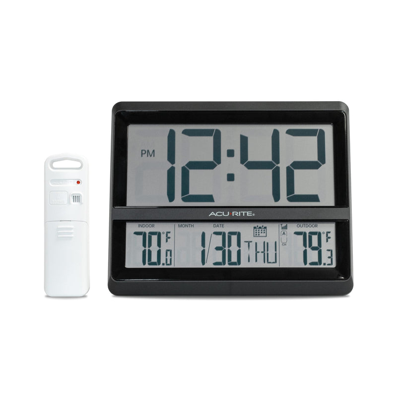 AcuRite Large Wireless Atomic Clock with Indoor and Outdoor Temperature, Date, Day of The Week, and Automatic DST Changes (75440)