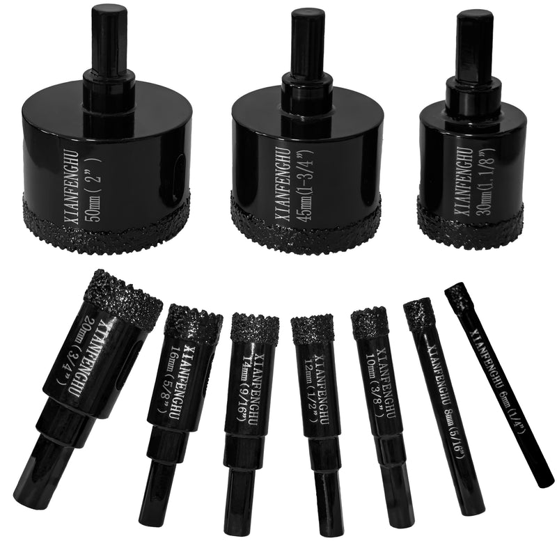 Diamond Core Drill Bits Set 1/4" to 2" Diamond Hole Saw Drill Bit for Ceramic Porcelain Tile Stone Granite Marble 10PCS 1/4~2inch