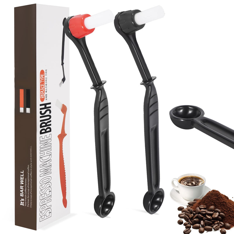 Espresso Coffee Machine Cleaning Brush 2 Pieces Coffee Brush Espresso Cleaning Brush with Spoon Head for Coffee Grinder and Espresso Cleaning Black 2 Pack 51/54/58mm