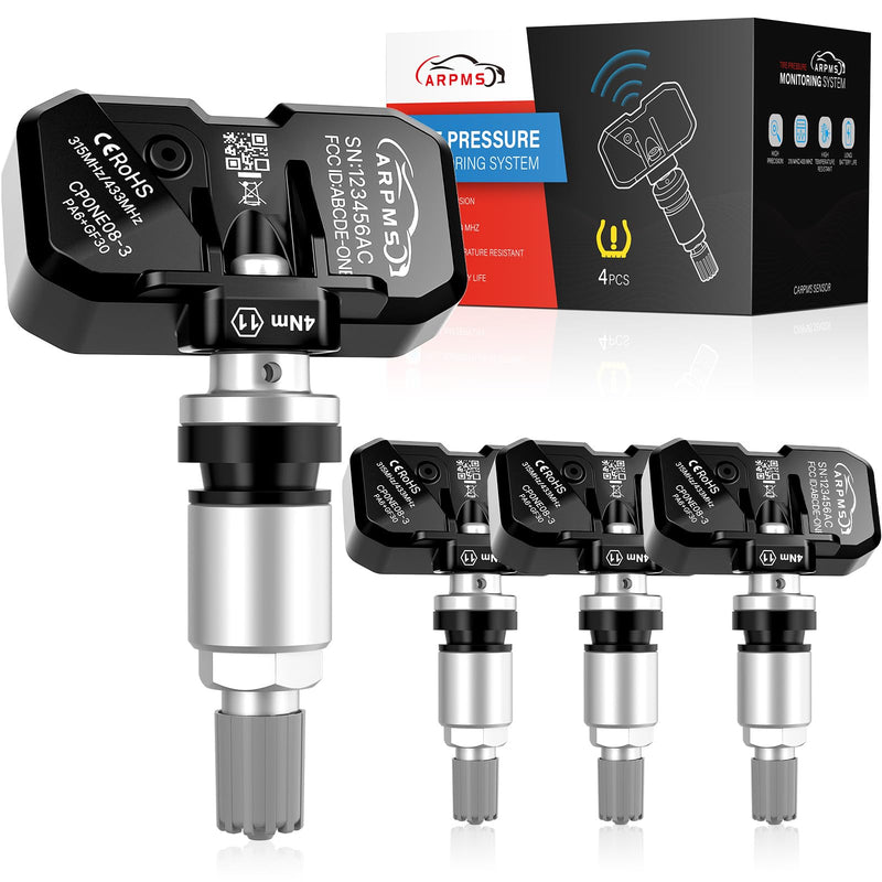 TPMS Sensor, GM 315 Mhz 4-Pack Tire Pressure Monitoring Sensor Compatible for Chevy Silverado GMC Cadillac Buick Pontiac Saturn Hummber Saab Replace#13598771 13598772 13586335 13581558 (Silver, 4PCS) Silver