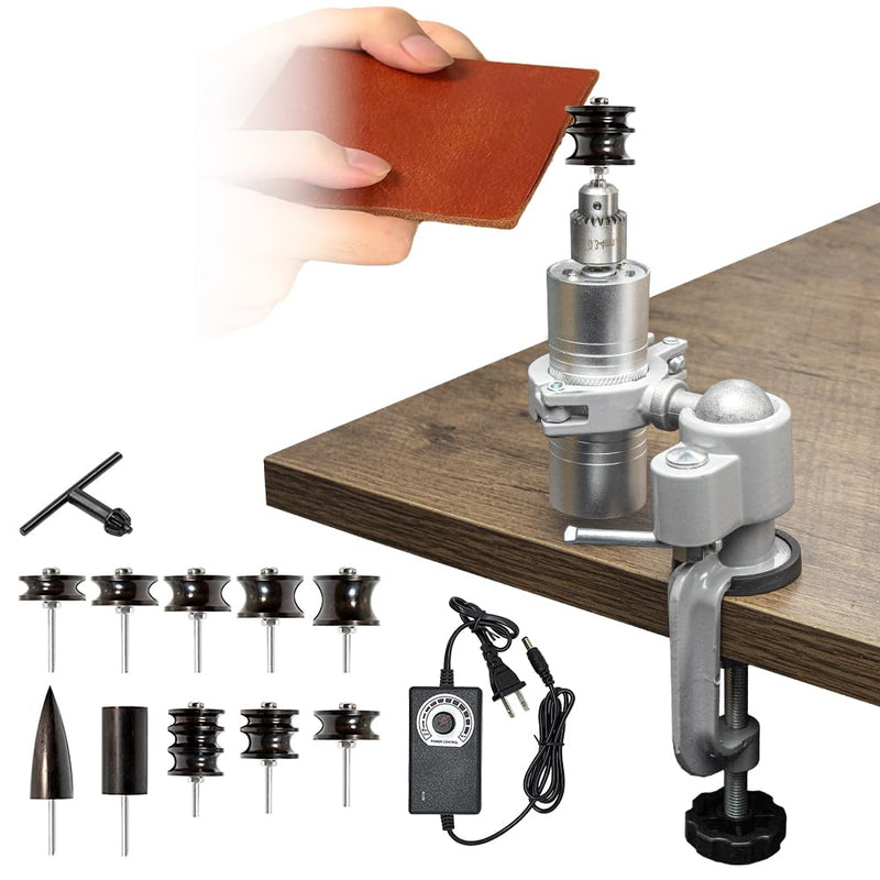 BAUSATZ Leather Polishing Machine, Leather Edge Burnishing Machine, Electric Leather Edge Burnisher Polisher Tool 10pcs Leather Burnisher Bits, Adjustable Speed (0-24000RPM) Polishing Grinding Machine