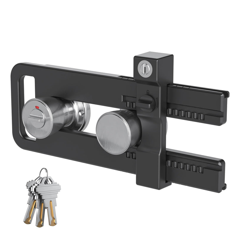AST Double Door Lockout Device, French Door Reinforcement Lock with 3 Keys, Lockout to Double Door Knobset and Handleset, Childproof Door Lock, Premium Version (Matte Black with Key Alike) Matte Black with Keyed Alike