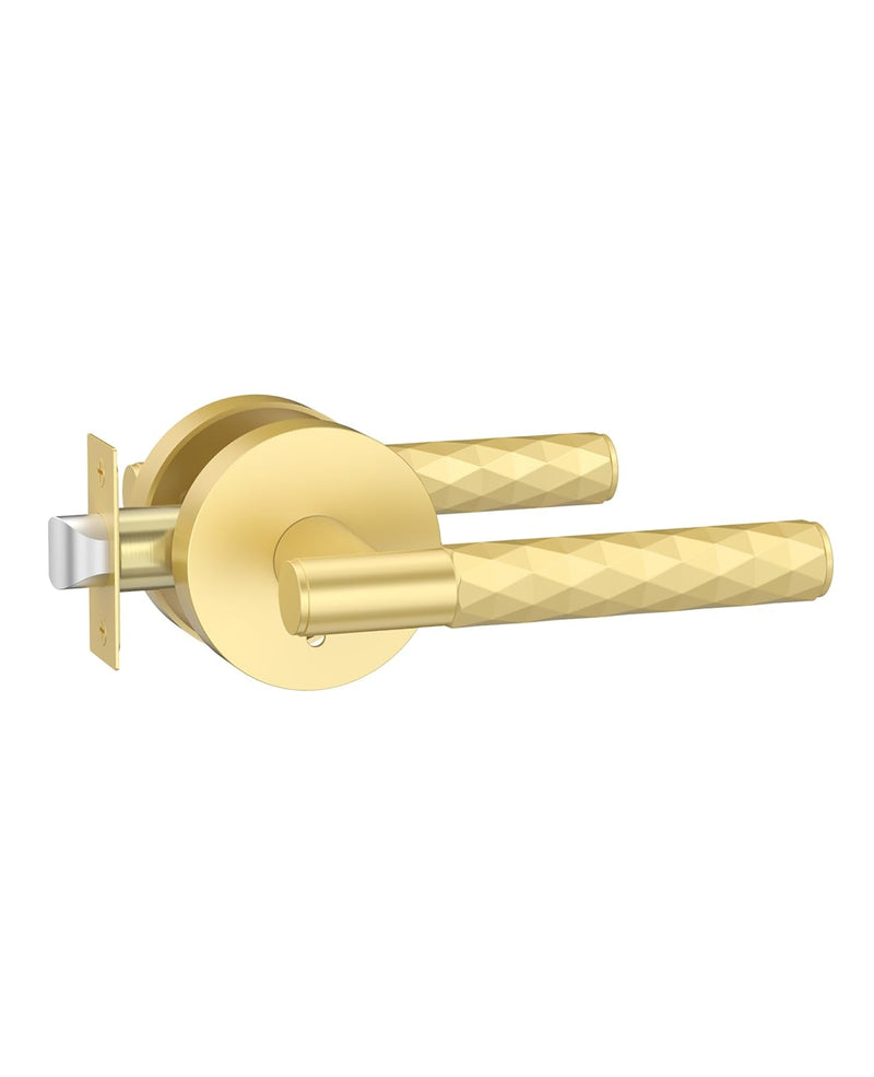 Asidrama 1 Pack Brushed Gold Privacy Door Knob or Lever with Lock, Heavy Duty Reversible Interior Door Handles for Bedroom Bathroom, Left Right Sided Doors