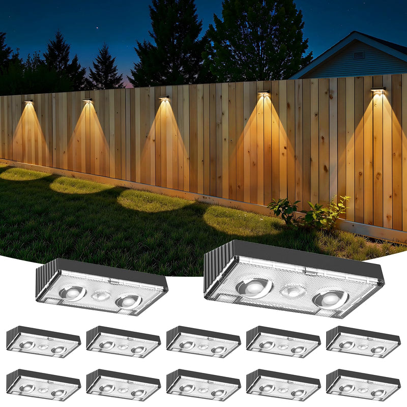 NIORSUN Solar Fence Lights,12 Pack Deck Light,Led Lights Warm White Outdoor Wall Lights,IP45 Solar Powered Light Waterproof for Backyard/Pool/Railing/Patio/Porch/Step/Outside/Garden (Black) Matte Black 12 PACK