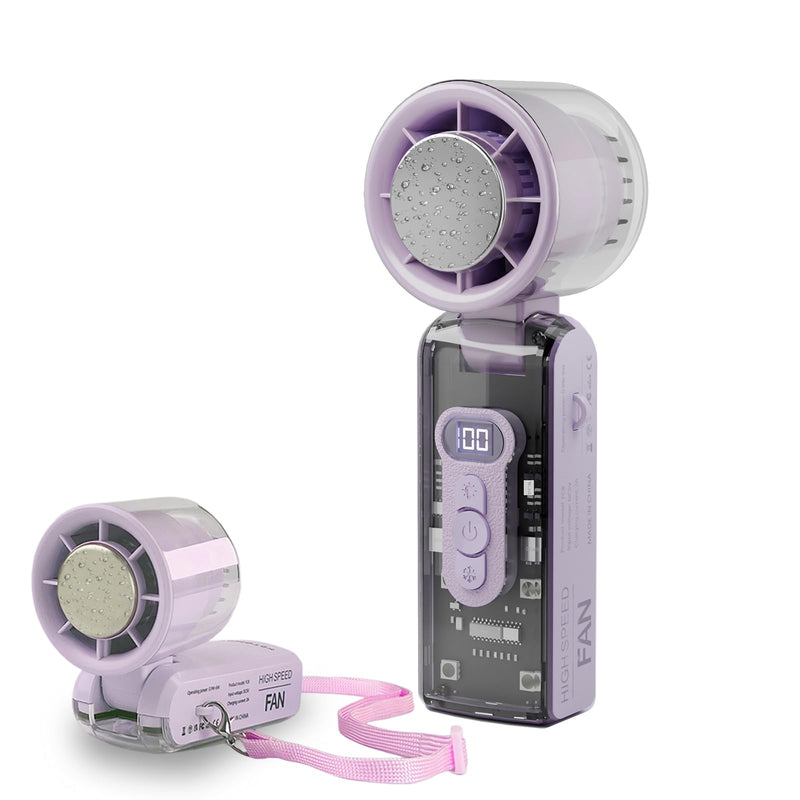 Portable Handheld Fan with Ice Cooler, USB Rechargeable Small Turbo Fan with Cold Air, Foldable Personal Hand Held Fans with Flashlight for Travel/Camping/Outdoor, High Speed Cooling Items Pink