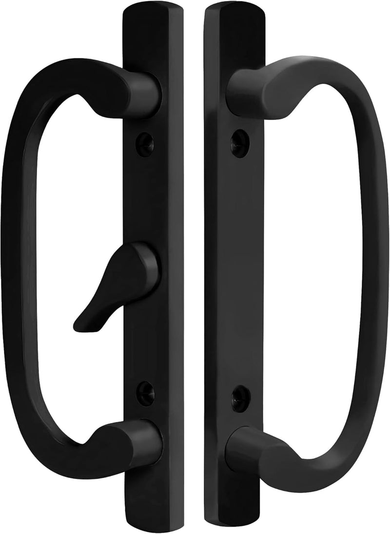 8.5" Legacy Sliding Patio Door Handle Set – Fits 3-15/16" Hole Spacing, 45° Mortise Lock, Non-Keyed, Center Latch, Black, Sash Controls 2265 – for 1-1/4" to 2-1/4" Thick Doors